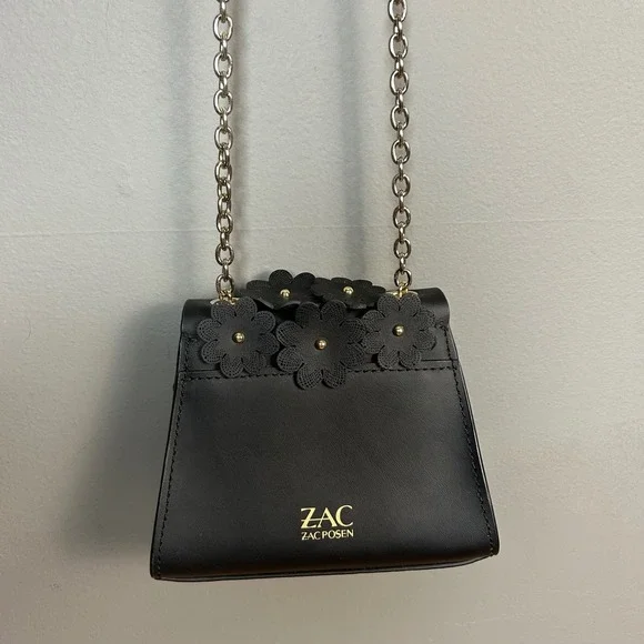 Whimsical Minimalist Zac Posen Black Eatha Mini bag Floral Chain Crossbody Y2K - Picture 5 of 15